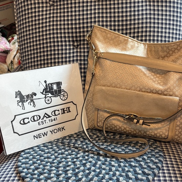 Coach Handbags - Coach Tan Signature Canvas Shoulder Bag